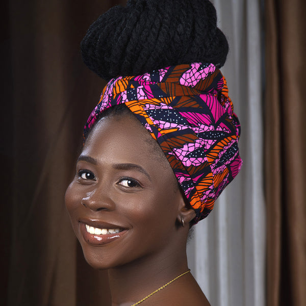This African print head wrap is a statement piece perfect for accompanying a special occasion outfit, a bad hair day or for a religious purpose.  It is 100% cotton, comfortable and stylish which makes it a versatile accessory. This colourful African head wrap is bound to get those compliments rolling.