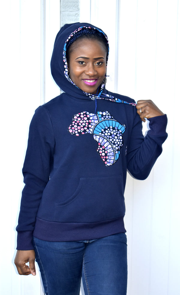 Supersoft African Print Blue Hoodie - Naki, Top - Rufina Designs